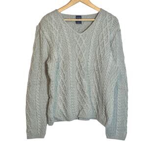 Paul James Women's 100% Wool V-Neck Cable Knit Sweater Sage Green England Large